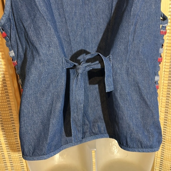 Koret City Blues Vintage 1990s Y2K Blue Denim Patchwork Open Holes Vest Large - Picture 12 of 15